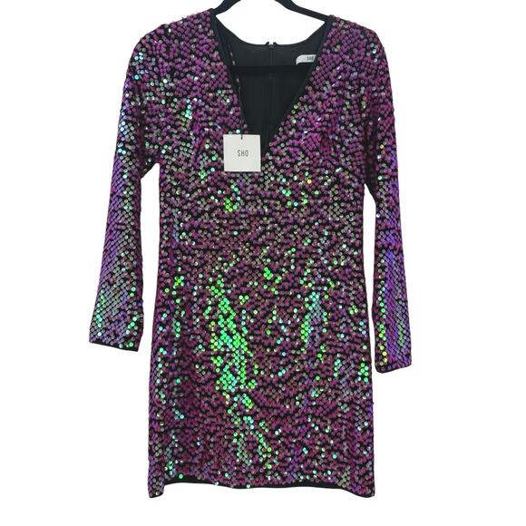 SHO by Tadashi Shoji Long Sleeve Paillette Body-Con Cocktail Dress Size S NWT - Picture 3 of 10